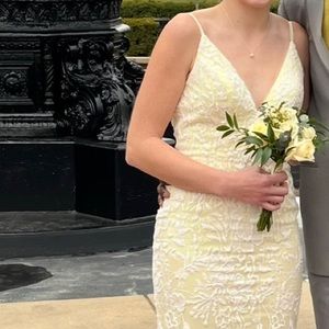 Pale yellow beaded prom dress